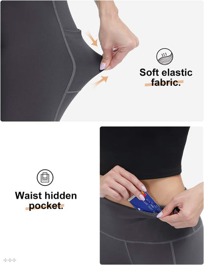 Anti-Nail Leggings for Women, Non-See-Through Yoga Pants with Phone Pockets, Tummy Control Full-Length/Capri Tights