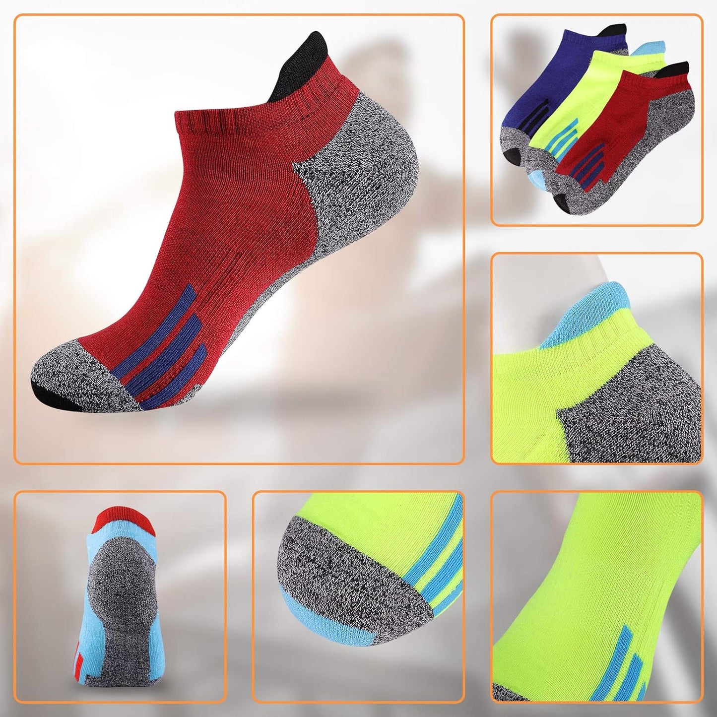 Mens Ankle Low Cut Athletic Tab Socks for Men Sport Comfort Cushion Sock 6 Pack