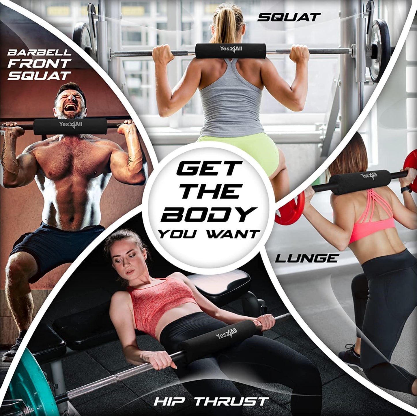 Ergonomic Foam Bar Pad, Olympic Barbell Squat & Neck Pad for Squats, Hip Thrusts & Weight Lifting Bar