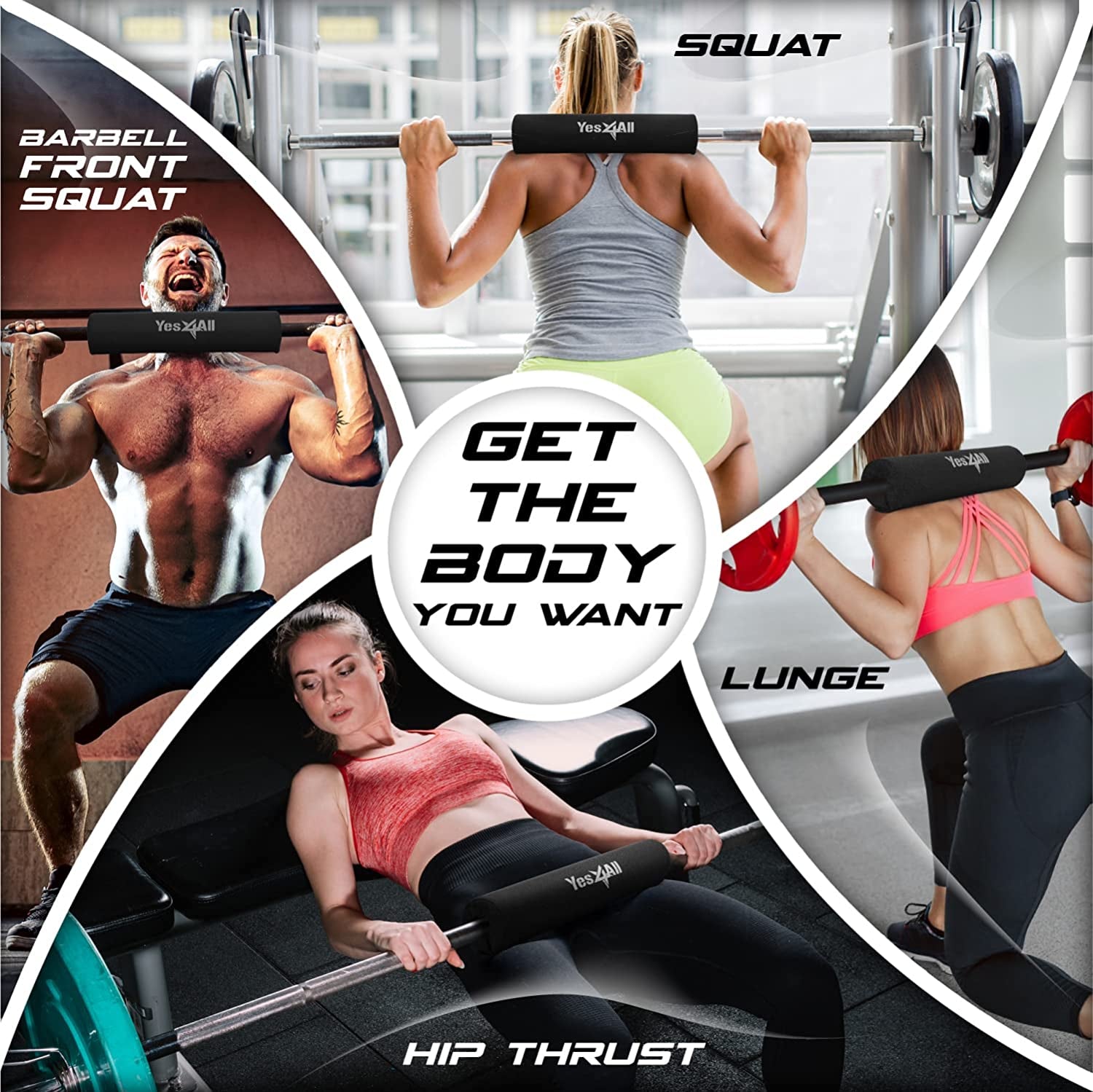 Ergonomic Foam Bar Pad, Olympic Barbell Squat & Neck Pad for Squats, Hip Thrusts & Weight Lifting Bar