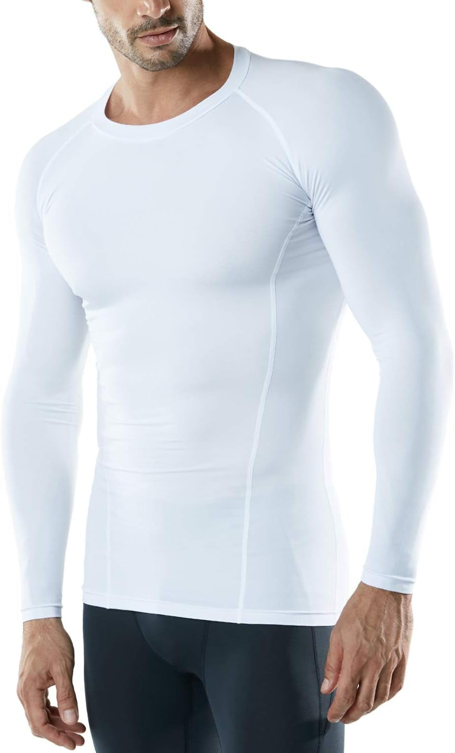 CLSX Men'S UPF 50+ Long Sleeve Compression Shirts, Water Sports Rash Guard Base Layer, Athletic Workout Shirt, 3Pack Dark Black/Dark Charcoal/Pure White, X-Large